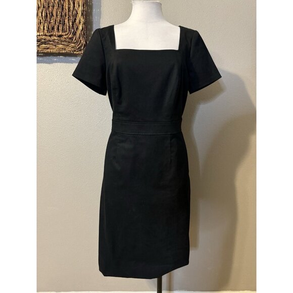 J Crew Sheath Dress 12 Black Short Sleeve Stretch Cotton Washable Career Casual - Picture 5 of 10